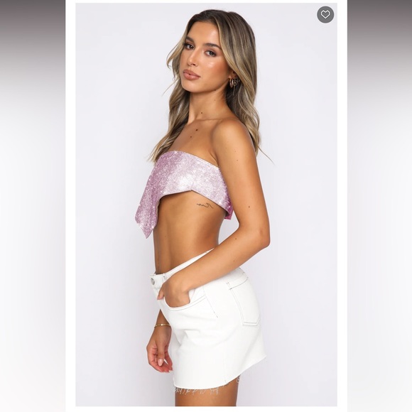 White fox SET Pink Rhinestone Luna Crop Top + One Last Time Skirt XS/S - Picture 6 of 10